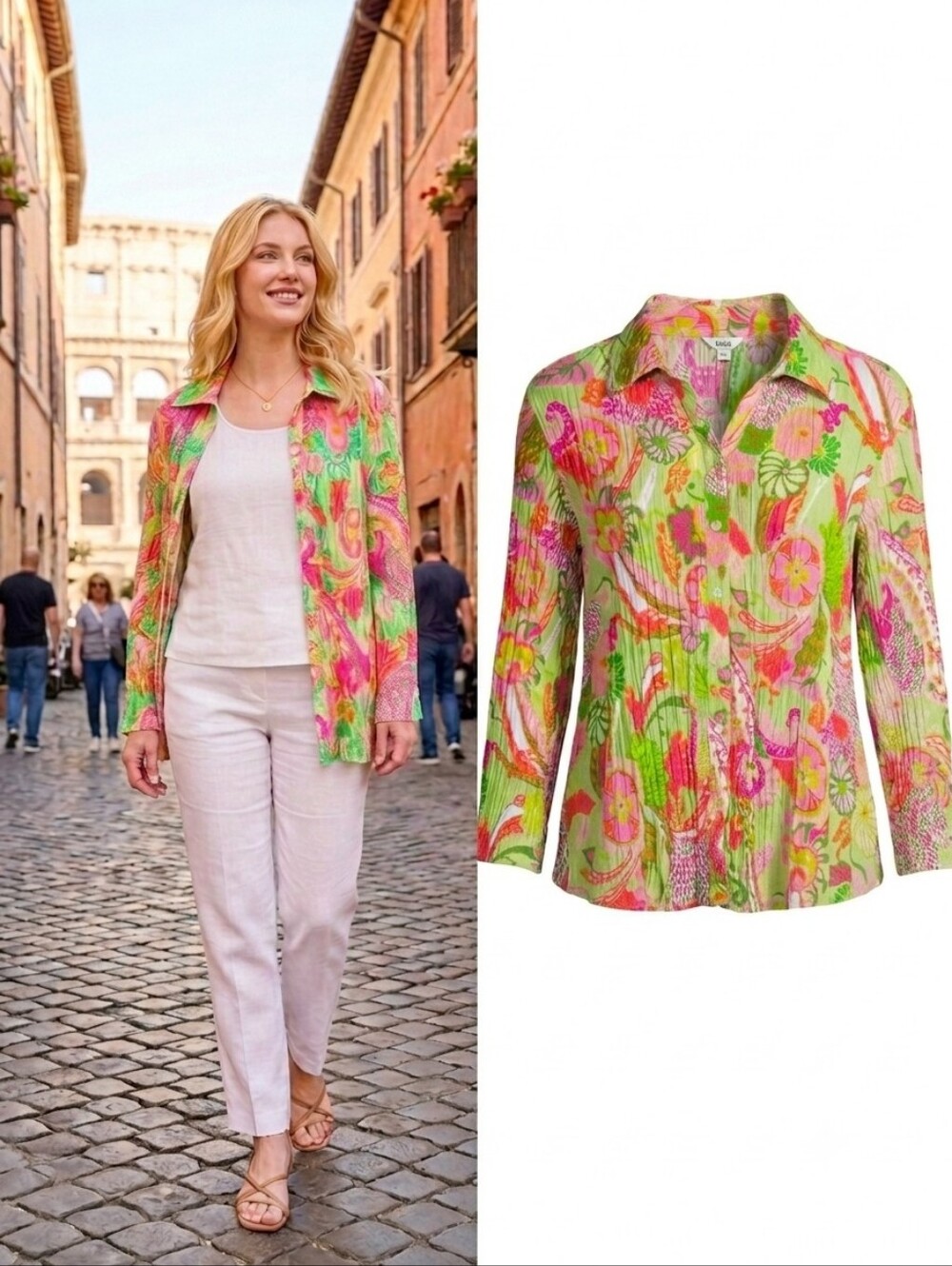 Tabi Vintage Y2K Floral Paisley Crinkle Poplin L Button Down Shirt Cotton Jacket